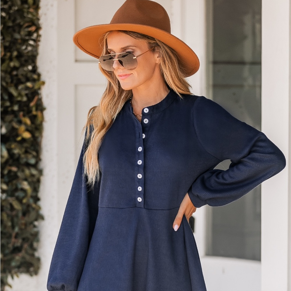 CUPSHE navy blue half placket mini dress size large. Nwt
